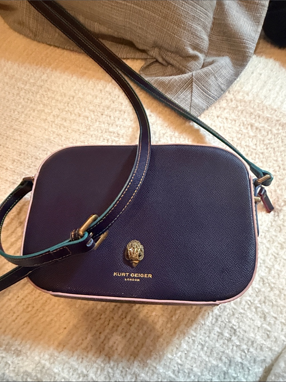Kurt Geiger London Crossbody Bag Purple Leather Rainbow Trim